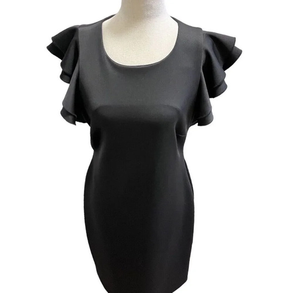 Tommy Hilfiger Scuba Crew Neck Flutter Ruffle Cap Sleeve Dress Black Size 10 - Picture 7 of 11